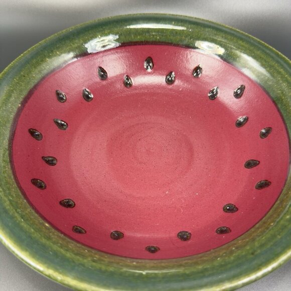 Hand Made Studio Art Pottery Deep Dish Bowl Watermelon Shaped Artist Signed VTG - Picture 5 of 15